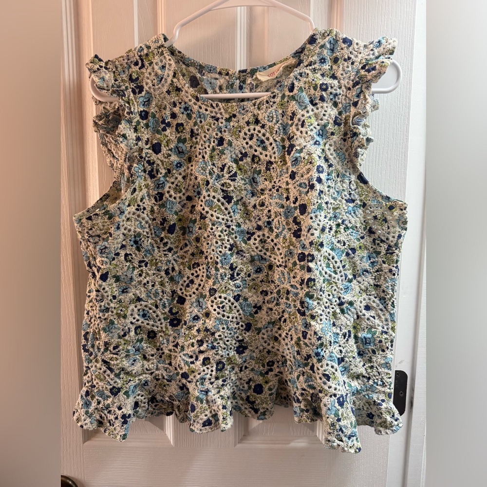 Solitaire Blue & Green Floral Eyelet Ruffle Camisole